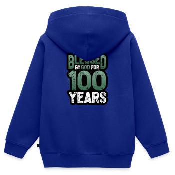 Religious by God for 100 years - Kids Premium Organic Zip-up Hoodie - royal blue - Back - AI Model Kid Male (0cm)