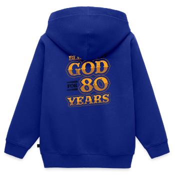 Religious by God, for 80 years - Kids Premium Organic Zip-up Hoodie - royal blue - Back - AI Model Kid Male (0cm)