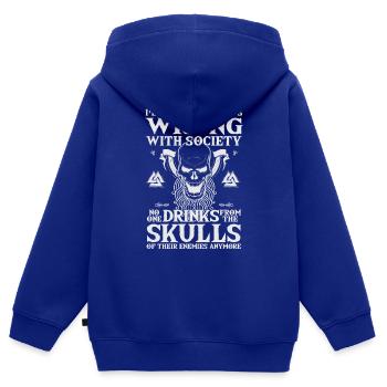 Falsche Gesellschaft, trinkt aus dem Schädel Eures - Kinder Premium Organic Zip Hoodie - Royalblau - Hinten - AI Model Kid Male (0cm)
