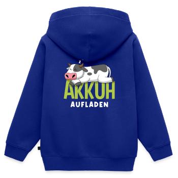 Wortspiel Kuh Akku Leer Schlafen Akkuh Aufladen - Kinder Premium Organic Zip Hoodie - Royalblau - Hinten - AI Model Kid Male (0cm)