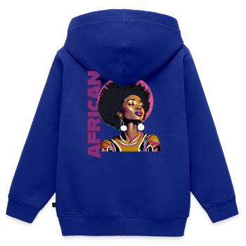 Black Woman mit Schriftzug African - Kinder Premium Organic Zip Hoodie - Royalblau - Hinten - AI Model Kid Male (0cm)