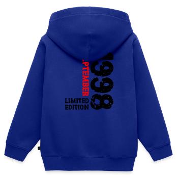 1998 September Limited Edition 25. Geburtstag Deko - Kinder Premium Organic Zip Hoodie - Royalblau - Hinten - AI Model Kid Male (0cm)