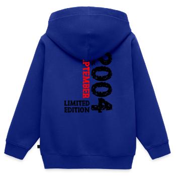 2004 September Limited Edition 19. Geburtstag Deko - Kinder Premium Organic Zip Hoodie - Royalblau - Hinten - AI Model Kid Male (0cm)