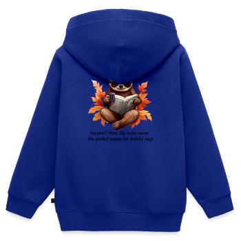 Paresseux pour la fraîcheur de la saison automnale se prélasser avec style - Sweat Premium à capuche zippé enfant bio - bleu roi - Dos - AI Model Kid Male (0cm)