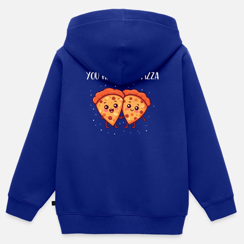 Tu m’as eu à la pizza - Sweat Premium à capuche zippé enfant bio - bleu roi