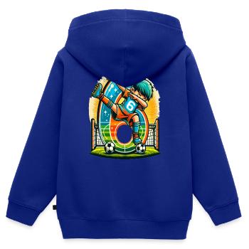 6 Jahre Alter Junge Fußball Geburtstag Shirt Idee - Kinder Premium Organic Zip Hoodie - Royalblau - Hinten - AI Model Kid Male (0cm)