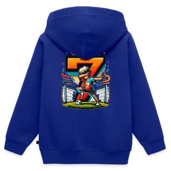7 Jahre Alter Junge Fußball Geburtstag Shirt Idee - Kinder Premium Organic Zip Hoodie - Royalblau - Hinten - AI Model Kid Male (0cm)