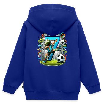 7 Jahre Alter Junge Fußball Geburtstag Shirt Idee - Kinder Premium Organic Zip Hoodie - Royalblau - Hinten - AI Model Kid Male (0cm)