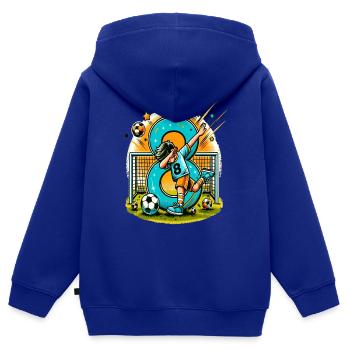 Idée d'anniversaire de football pour un garçon de 8 ans - Sweat Premium à capuche zippé enfant bio - bleu roi - Dos - AI Model Kid Male (0cm)