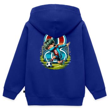 Idée d'anniversaire de football pour un garçon de 8 ans - Sweat Premium à capuche zippé enfant bio - bleu roi - Dos - AI Model Kid Male (0cm)