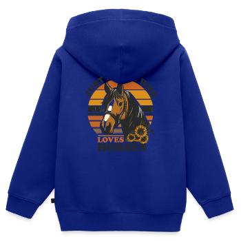 Pferdeliebhaber Geschenk Nur ein Mädchen, das Pferde liebt - Kinder Premium Organic Zip Hoodie - Royalblau - Hinten - AI Model Kid Male (0cm)