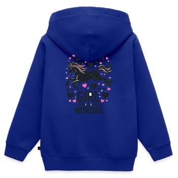 Pferdeliebhaber Geschenk Nur ein Mädchen, das Pferde liebt - Kinder Premium Organic Zip Hoodie - Royalblau - Hinten - AI Model Kid Male (0cm)
