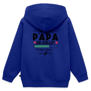 Werdender Papa im Juli Schwangerschaftsankündigung an Papa - Kinder Premium Organic Zip Hoodie - Royalblau - Hinten - AI Model Kid Male (0cm)