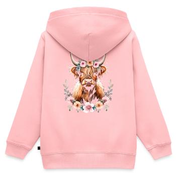 Vache écossaise des Highlands - Sweat Premium à capuche zippé enfant bio - rose - Dos - AI Model Kid Female (0cm)