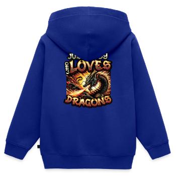 Nur Ein Junge, Der Drachen Liebt - Jungs Drachen - Kinder Premium Organic Zip Hoodie - Royalblau - Hinten - AI Model Kid Male (0cm)