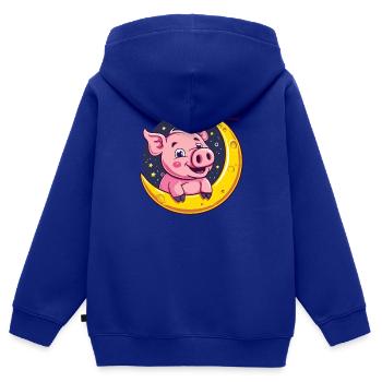 Petit cochon porcelet sur la lune - Sweat Premium à capuche zippé enfant bio - bleu roi - Dos - AI Model Kid Male (0cm)