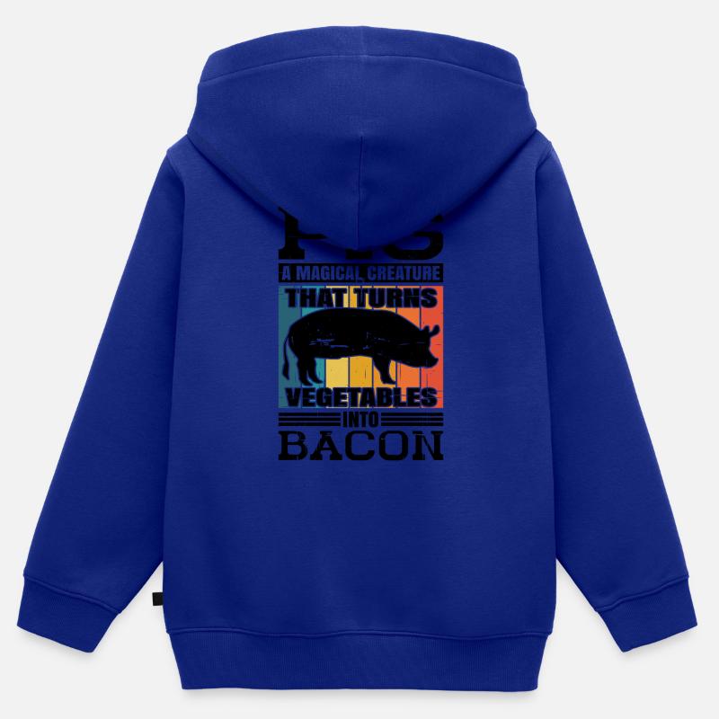 Le cochon, une créature qui transforme les légumes en bacon 6 - Sweat Premium à capuche zippé enfant bio - bleu roi