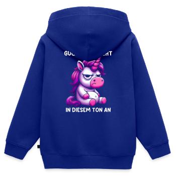 Ne me regarde pas sur ce ton - Sweat Premium à capuche zippé enfant bio - bleu roi - Dos - AI Model Kid Male (0cm)