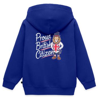 FIER CITOYEN BRITANNIQUE - Sweat Premium à capuche zippé enfant bio - bleu roi - Dos - AI Model Kid Male (0cm)