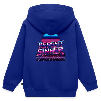 Repent Sinner 19 - Kids Premium Organic Zip-up Hoodie - royal blue - Back - AI Model Kid Male (0cm)