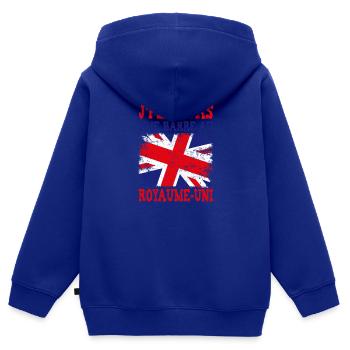 Ich kann nicht, ich gehe nach Großbritannien - Kinder Premium Organic Zip Hoodie - Royalblau - Hinten - AI Model Kid Male (0cm)