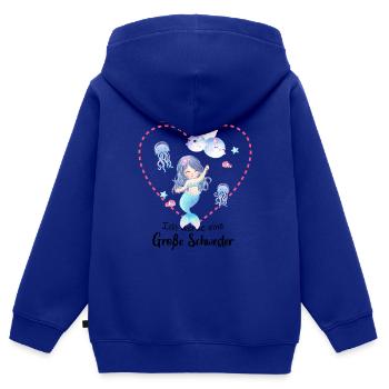 Je vais être une grande sœur en 2025 - Sweat Premium à capuche zippé enfant bio - bleu roi - Dos - AI Model Kid Male (0cm)