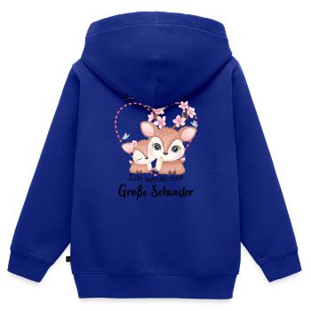 Je vais être une grande sœur en 2025 - Sweat Premium à capuche zippé enfant bio - bleu roi - Dos - AI Model Kid Male (0cm)