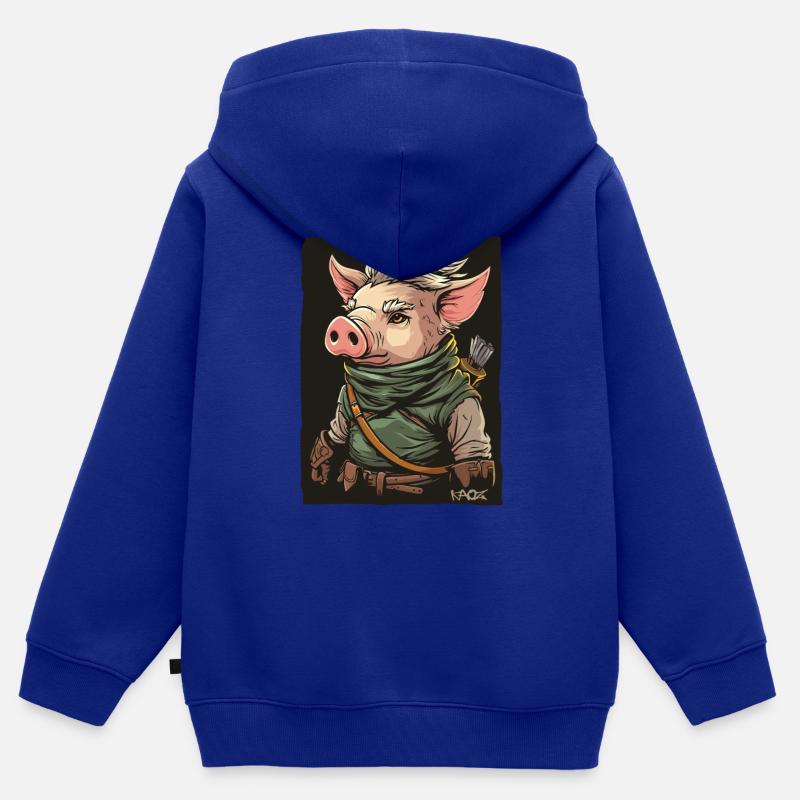 Robin Pig, héros du peuple - Sweat Premium à capuche zippé enfant bio - bleu roi
