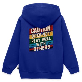 Caution Does Not Play Well With Others 90 - Kinder Premium Organic Zip Hoodie - Royalblau - Hinten - AI Model Kid Male (0cm)