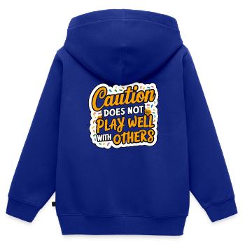 Caution Does Not Play Well With Others 96 - Kinder Premium Organic Zip Hoodie - Royalblau - Hinten - AI Model Kid Male (0cm)