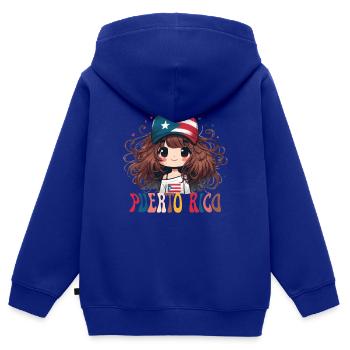 PUERTO RICO cute girl - Sweat Premium à capuche zippé enfant bio - bleu roi - Dos - AI Model Kid Male (0cm)