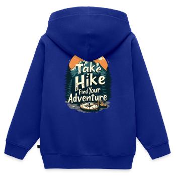 MACHEN SIE EINE WANDERUNG FINDEN SIE IHR ABENTEUER - Kinder Premium Organic Zip Hoodie - Royalblau - Hinten - AI Model Kid Male (0cm)