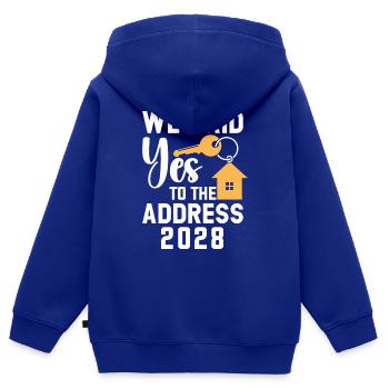 Nous avons dit à l’adresse 2028 - Sweat Premium à capuche zippé enfant bio - bleu roi - Dos - AI Model Kid Male (0cm)