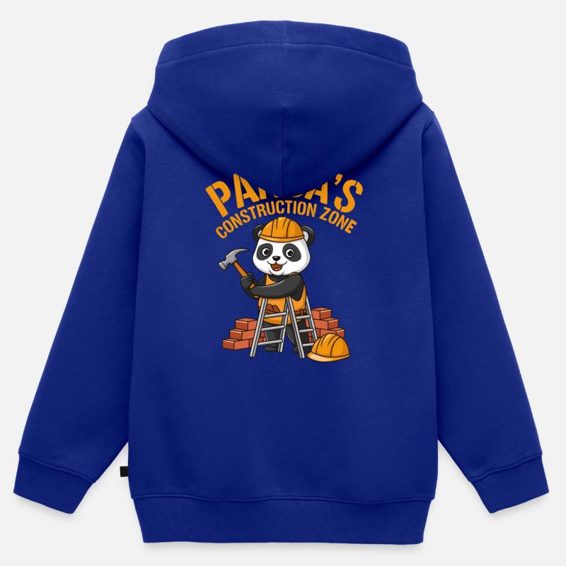 Pandas Construction Zone - Sweat Premium à capuche zippé enfant bio - bleu roi