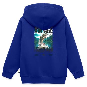 Vintage Forelle Fischer Angeln Geburtstag 1958 - Kinder Premium Organic Zip Hoodie - Royalblau - Hinten - AI Model Kid Male (0cm)