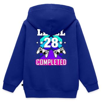 anniversaire de jeu haha comme c’est drôle - Sweat Premium à capuche zippé enfant bio - bleu roi - Dos - AI Model Kid Male (0cm)