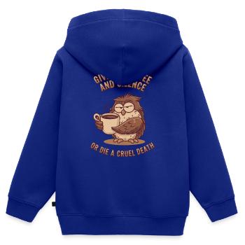 Coffee Owl - donne-moi du café et silence ou meurs - Sweat Premium à capuche zippé enfant bio - bleu roi - Dos - AI Model Kid Male (0cm)
