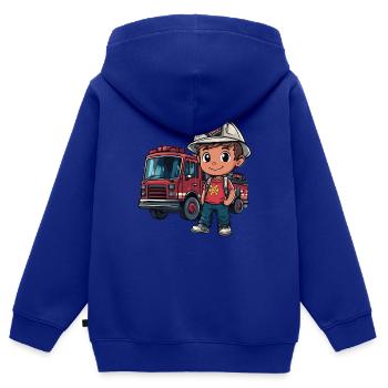 Pompiers pour enfants - Sweat Premium à capuche zippé enfant bio - bleu roi - Dos - AI Model Kid Male (0cm)