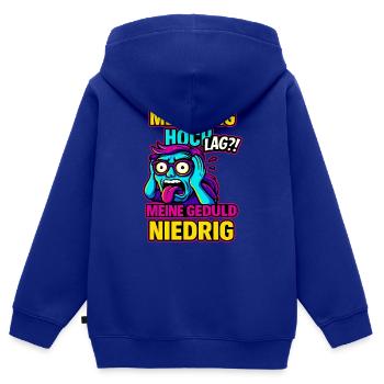 Mein Ping hoch, meine Geduld niedrig - Kinder Premium Organic Zip Hoodie - Royalblau - Hinten - AI Model Kid Male (0cm)