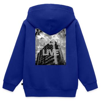 Good Feelings in einem Fast Life Design - Kinder Premium Organic Zip Hoodie - Royalblau - Hinten - AI Model Kid Male (0cm)
