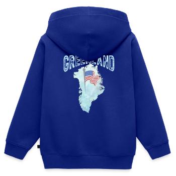 Groenland  51ème État des États-Unis - Sweat Premium à capuche zippé enfant bio - bleu roi - Dos - AI Model Kid Male (0cm)
