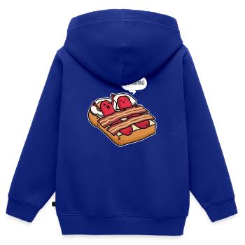 Bonjour petit déjeuner oeufs saucisses toast au bacon - Sweat Premium à capuche zippé enfant bio - bleu roi - Dos - AI Model Kid Male (0cm)