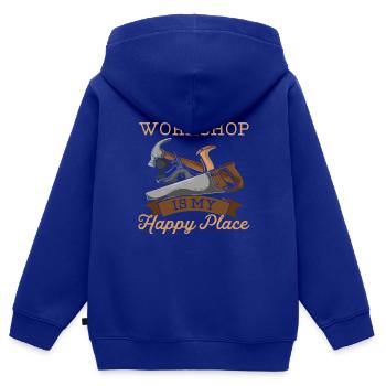 The Workshop Is My Happy Place - Kids Premium Organic Zip-up Hoodie - royal blue - Back - AI Model Kid Male (0cm)
