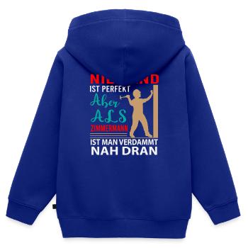 Zimmermann - Kinder Premium Organic Zip Hoodie - Royalblau - Hinten - AI Model Kid Male (0cm)