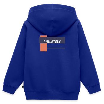 Philatéliste collectionneur de timbres - Sweat Premium à capuche zippé enfant bio - bleu roi - Dos - AI Model Kid Male (0cm)