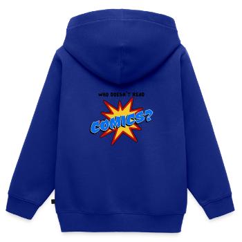 Qui ne lit pas la bande dessinée - Sweat Premium à capuche zippé enfant bio - bleu roi - Dos - AI Model Kid Male (0cm)