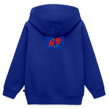 EU No - European Union - Exit - Kids Premium Organic Zip-up Hoodie - royal blue - Back - AI Model Kid Male (0cm)