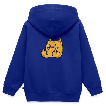 Chat doigt doigt drôle orange - Sweat Premium à capuche zippé enfant bio - bleu roi - Dos - AI Model Kid Male (0cm)
