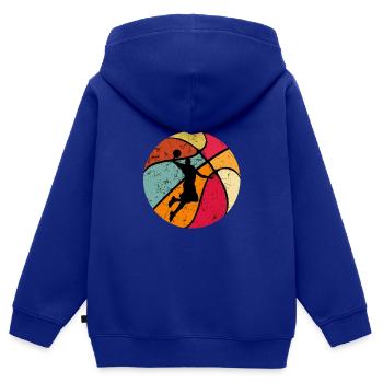 Basket- des années 70 80 des années 90 vintage rétro - Sweat Premium à capuche zippé enfant bio - bleu roi - Dos - AI Model Kid Male (0cm)