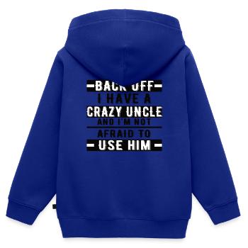 De retour, j’ai un oncle fou et moi - Sweat Premium à capuche zippé enfant bio - bleu roi - Dos - AI Model Kid Male (0cm)